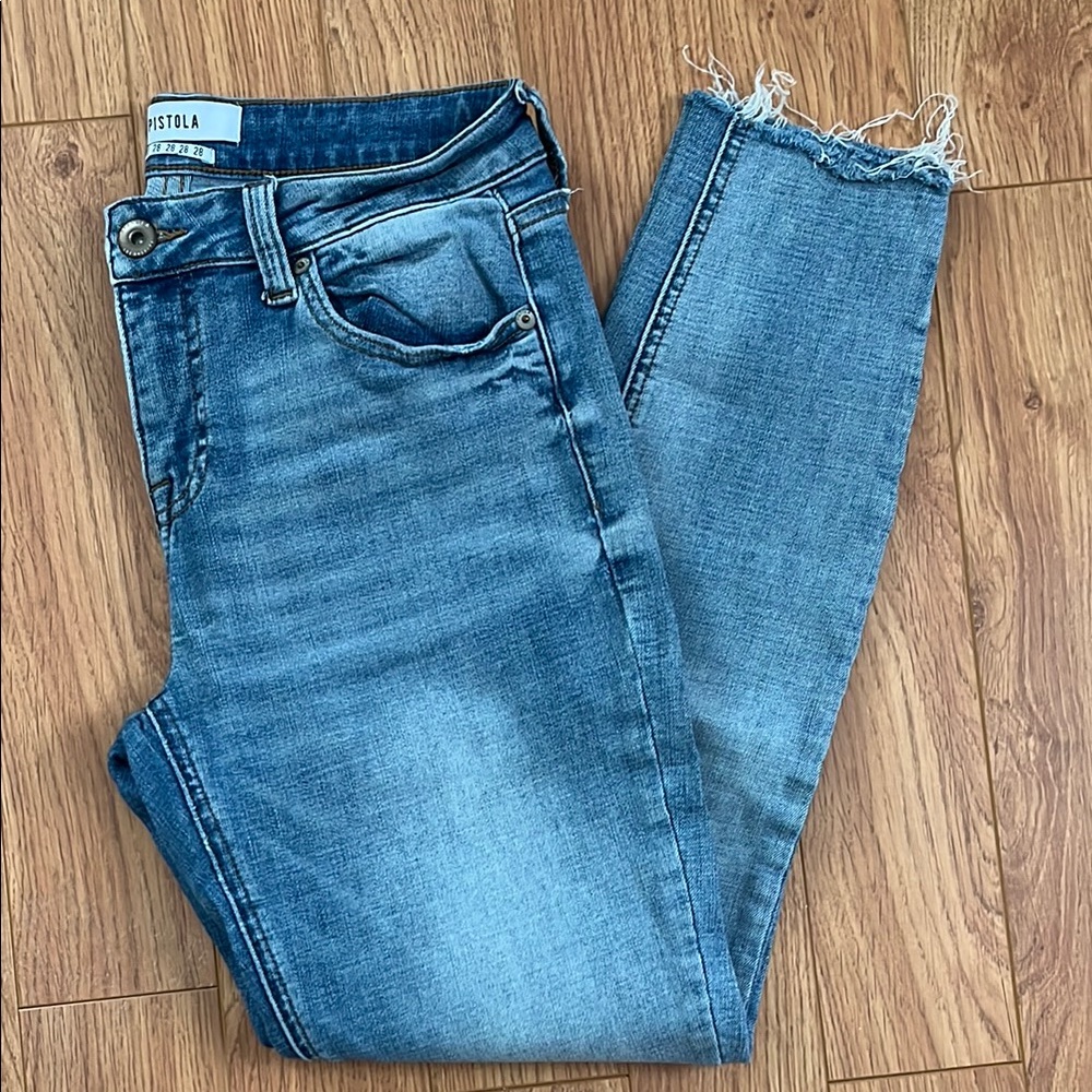 Pistola Blue Skinny Jeans with Raw Hem